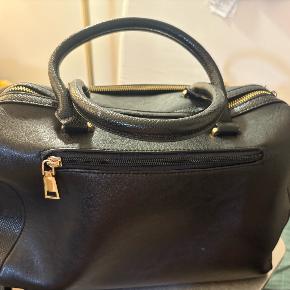Crossbody Satchel Black and Gold Handbag - Picture 2 of 7